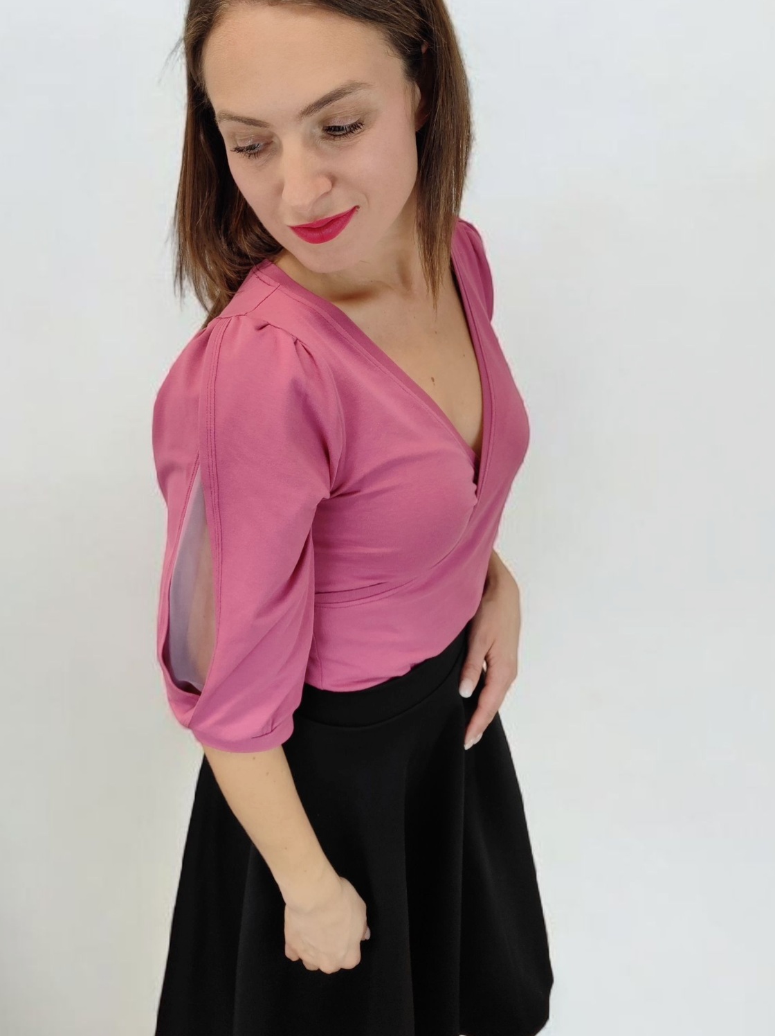 Dámské tričko s překříženým výstřihem růžové